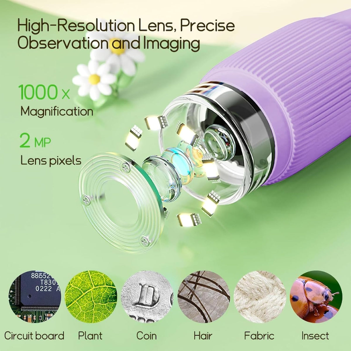 WINWEND Kids Microscope Pocket Microscope 1000X Portable Microscope - Purple - image 4