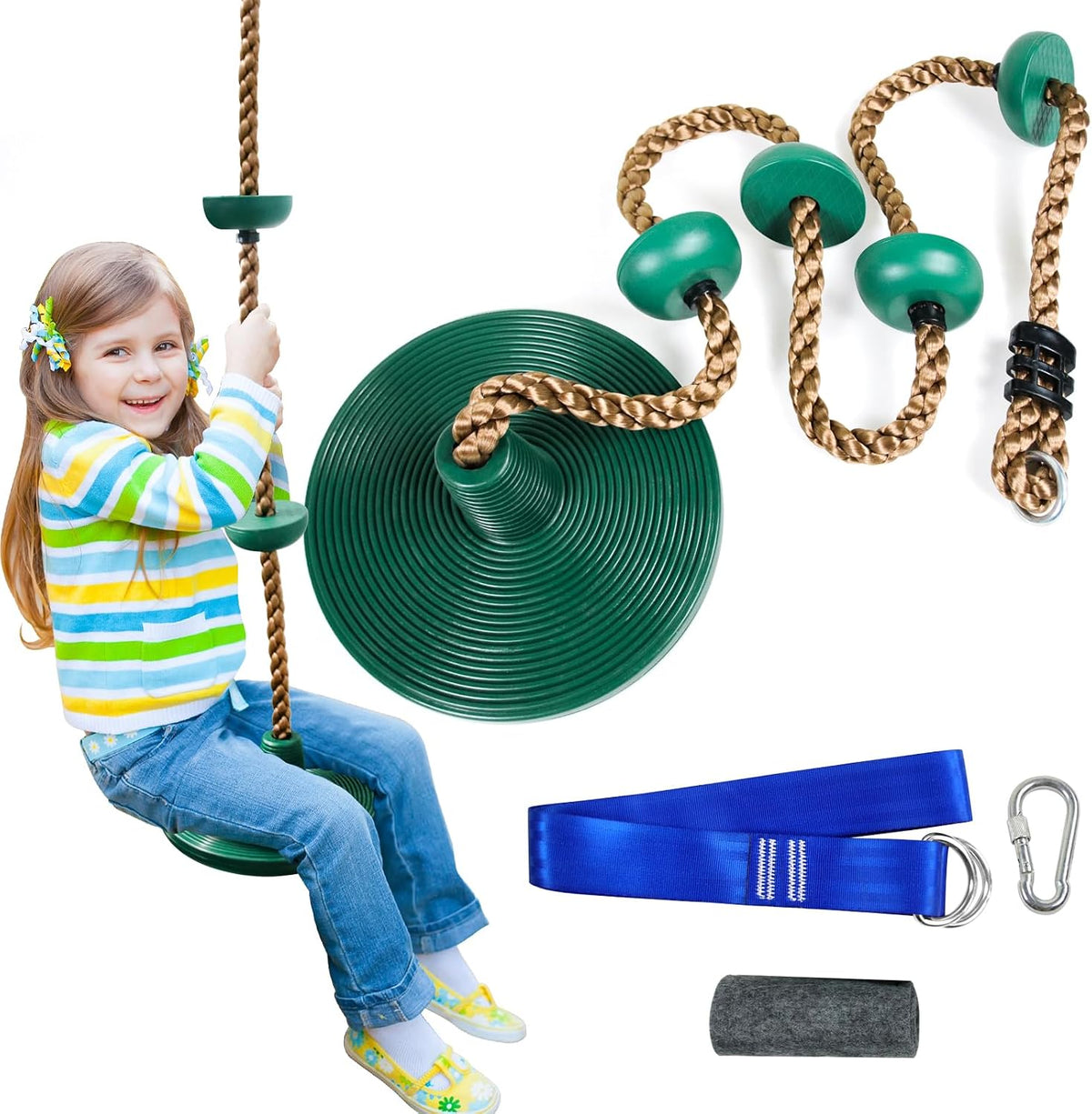 Just.smile tree swing climbing rope with platforms, disc seat and tree strap - view 2