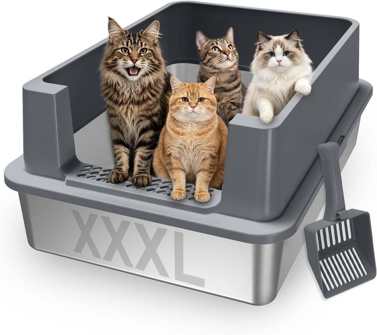 AIPERRO Stainless Steel Litter Box with Lid - Dark Grey / XXX-Large