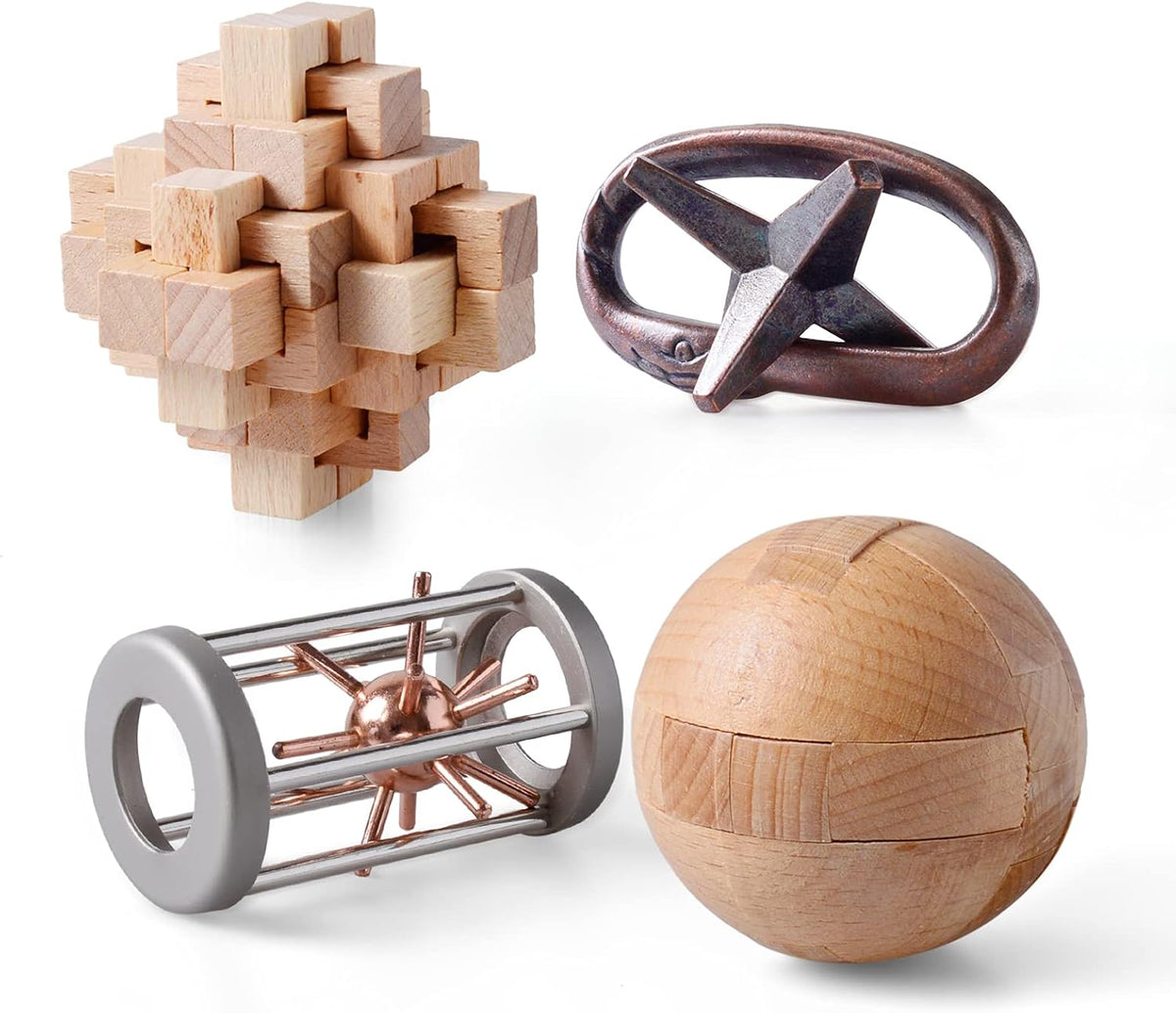 ActPo 9 piece brain teaser puzzles set with metal and wooden 3D puzzles - view 3