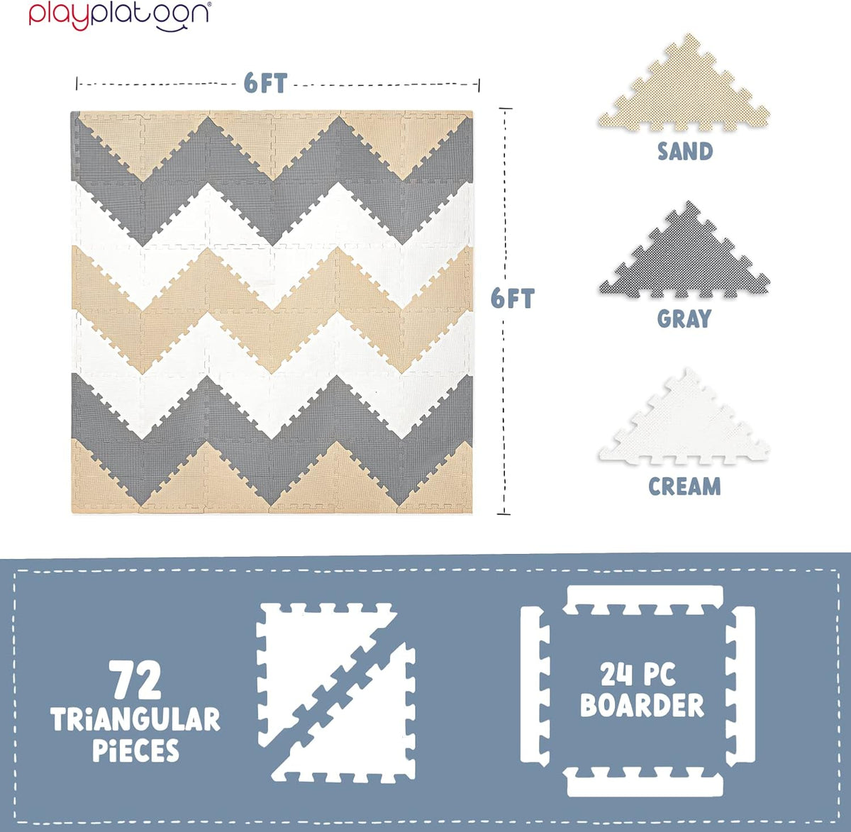 Non-Toxic Extra-Thick 36 Piece Children Play & Exercise Mat - 6x6' (Triangle) / Warm Grey/Cream/Sand - image 2