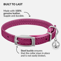 Soft Leather Cat Collar with Safety Elastic Strap - 8-11 Inch / Pink - image 3