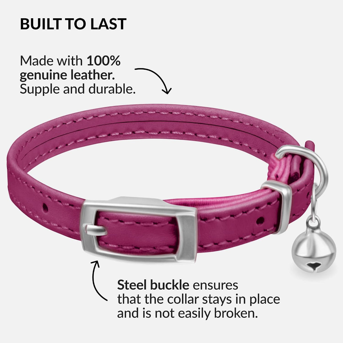 Soft Leather Cat Collar with Safety Elastic Strap - 8-11 Inch / Pink - image 3