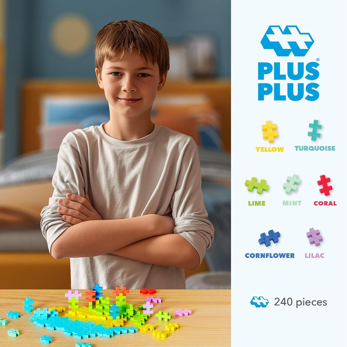 PLUS 240 Piece Glow in the Dark Mix, Mini Waffle Blocks - Tropical Mix Play Tube - image 2