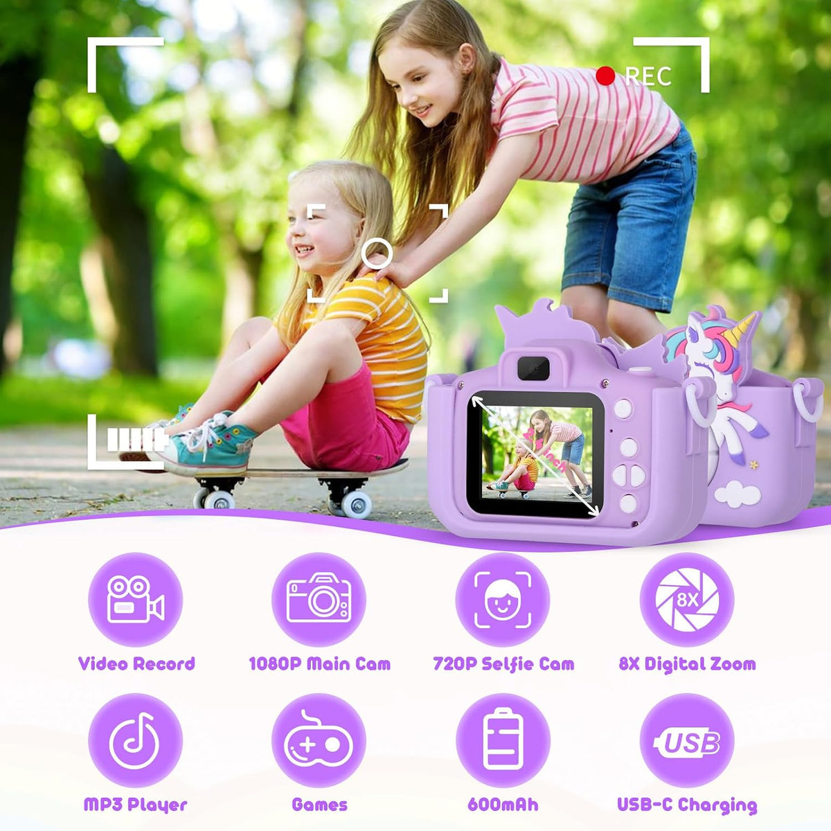Alotwan unicorn kids camera with silicone case, 2.4-inch screen and lanyard - view 10