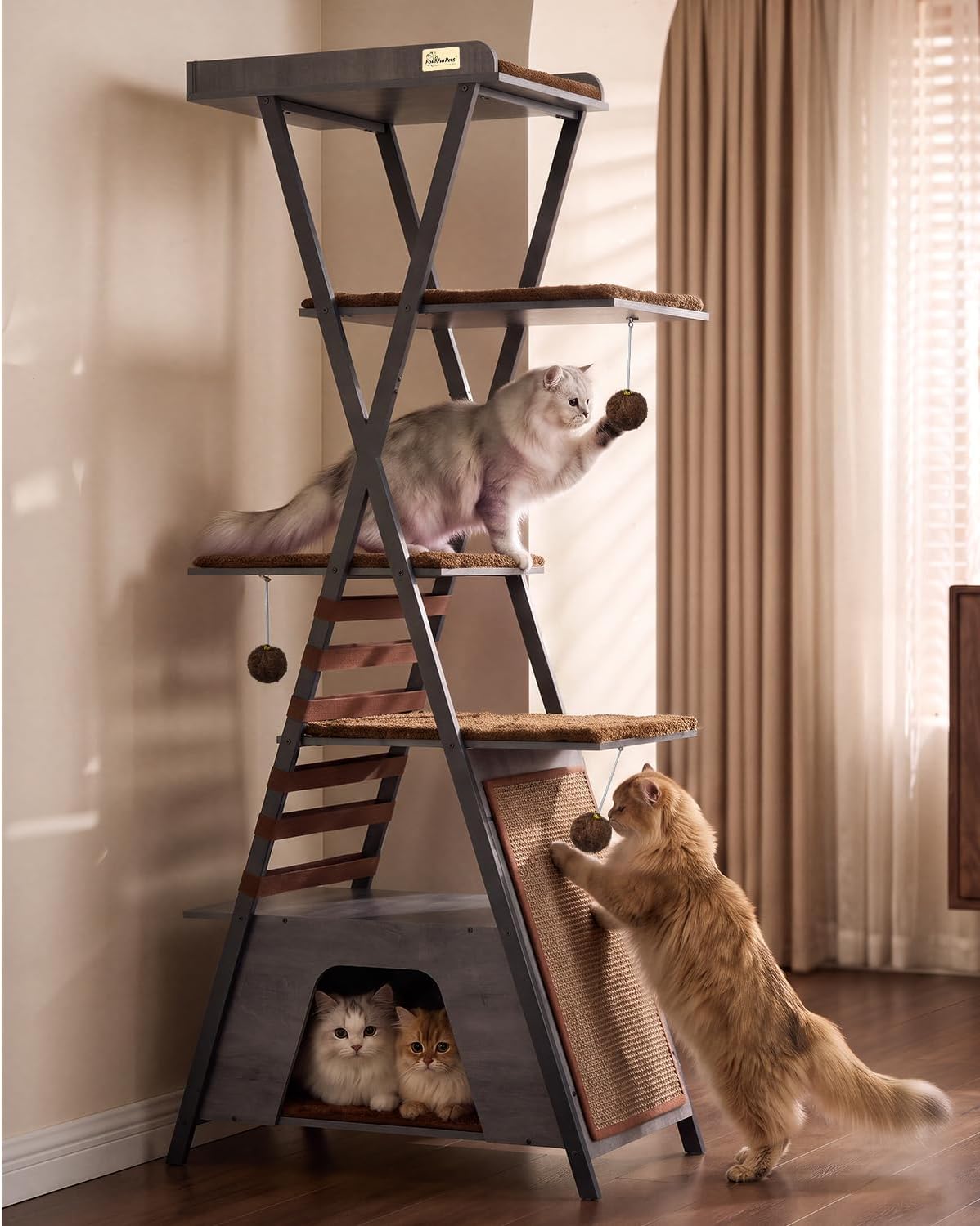 72.4" Modern Cat Tree for Indoor Cats, Multi-Level Cat Condo – Essentials for Cats - Dack Gray - image 3