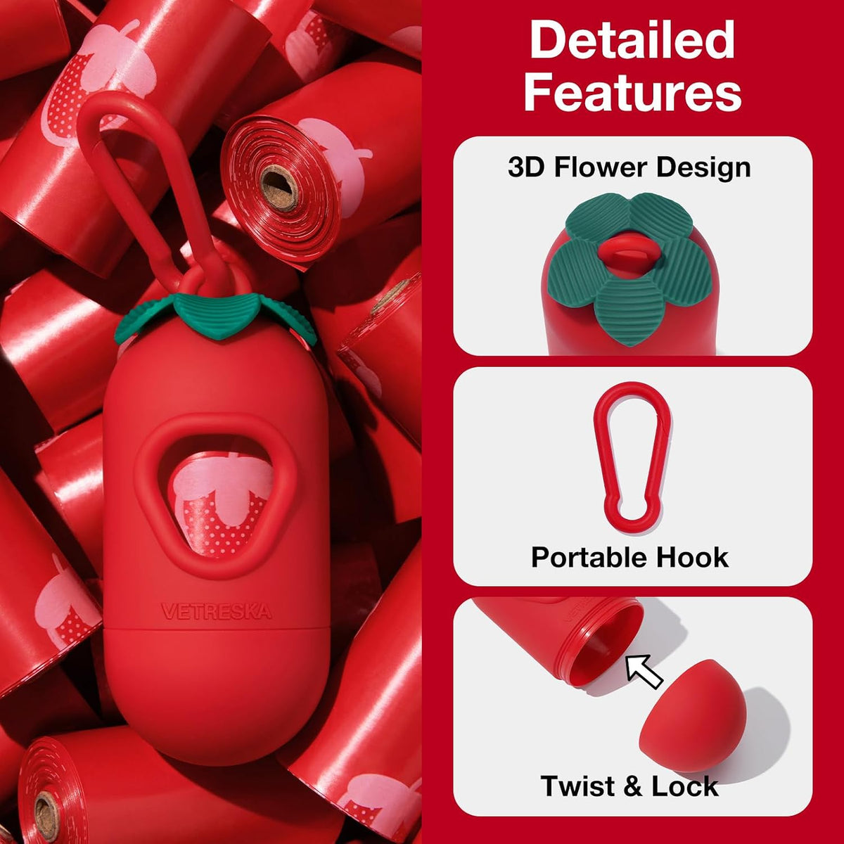 VETRESKA Dog Poop Bags with Handles 240 Count - Strawberry / 1 Count (Pack of 450) - image 3