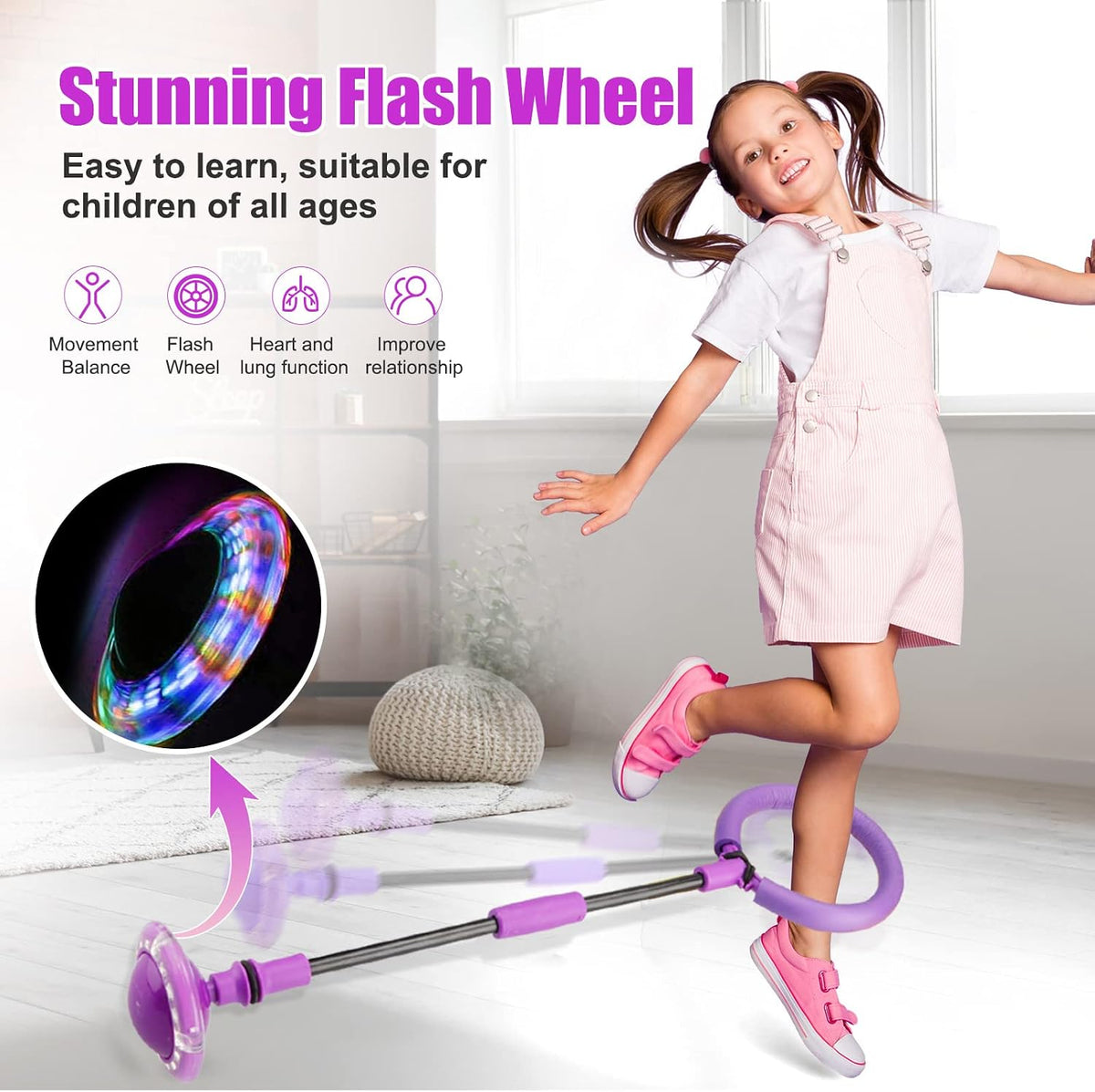Ankle Skip Ball for Kids, Portable Foldable Flash Wheel Skip Ball Toy – Fun for Kids & Family - Purple - image 3