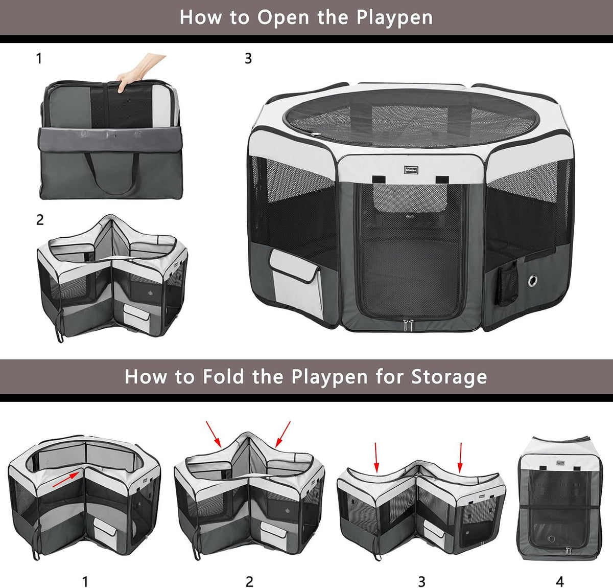 Dog Playpen Portable Pet Play Pens for Small Dog/Cat/Rabbit/Chicks - Gray / 8 / Large (46"x46"x23") - image 3