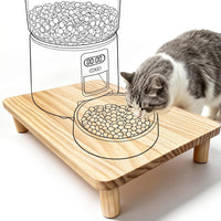 SZEE Cat Food Stand, Elevated Cat Feeder Stand for Automatic Feeder & Bowls – Essentials for Cats - Pine Wood / Larger ( 15.5" × 9.8" × 3" )
