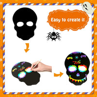 MGparty 24PCS Halloween Scratch Masks Craft Kit Rainbow Magic Scratch - 24PCS - image 3