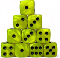 Luck Lab 10 Pack 16mm D6 Acrylic Dice Set - Neon Pearl With Black Pips