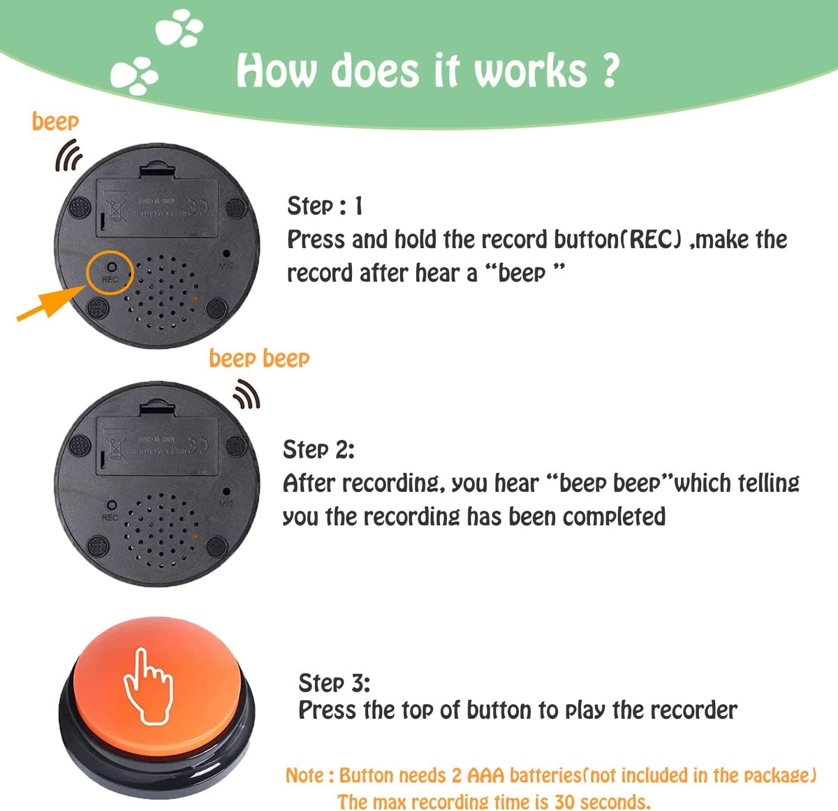 FINEST+ Voice Recording Button for Communication Pet Training Buzzer - image 3