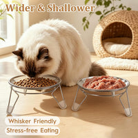 Elevated Cat Bowls,6.7" Extra Wide Raised Stainless Steel Cat Food Bowls with Anti-Slip Metal Stand - 2 plates with stand - image 4