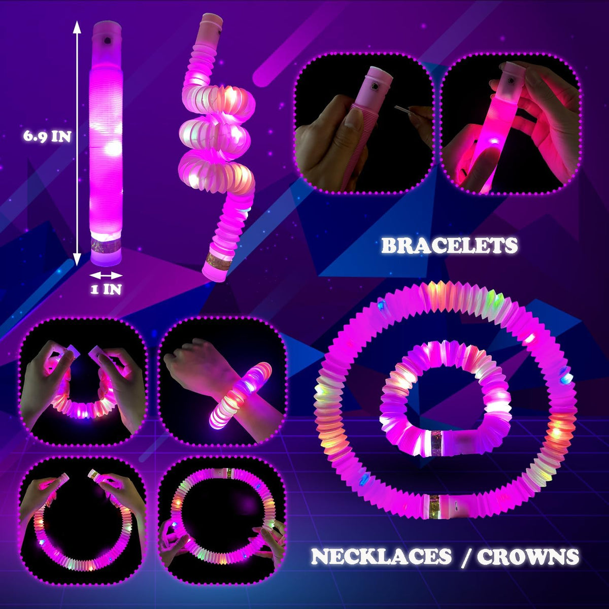 Kannove purple light up glow stick pop tubes, 12 pack - view 9