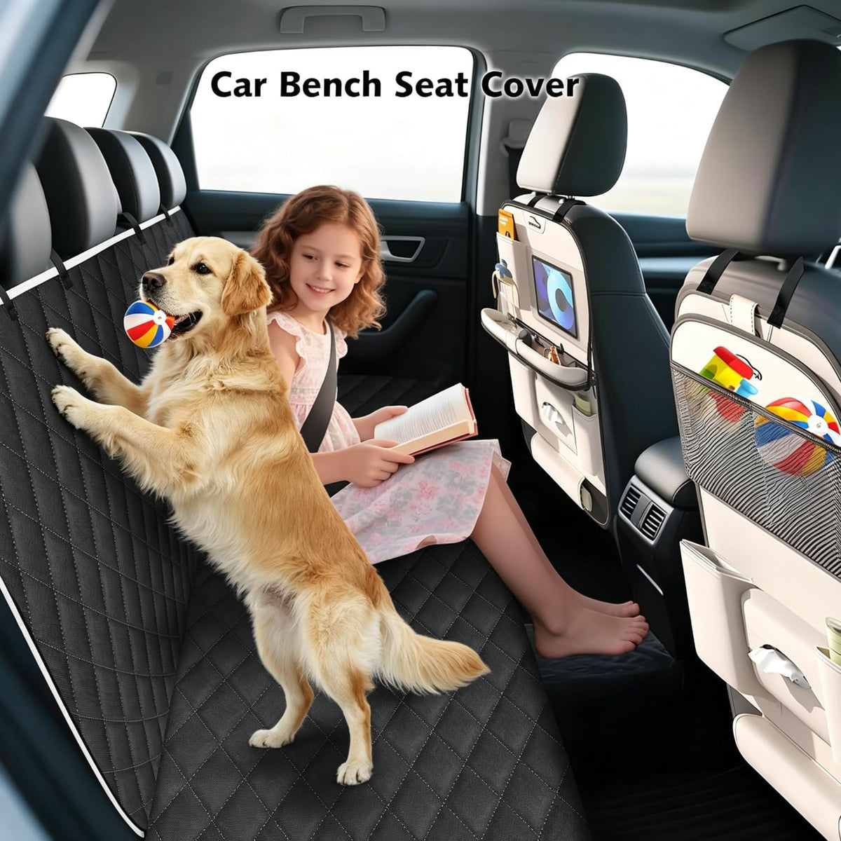 Dog Car Seat Cover Back Seat, Waterproof Nonslip Seat Protector - Black A - image 4