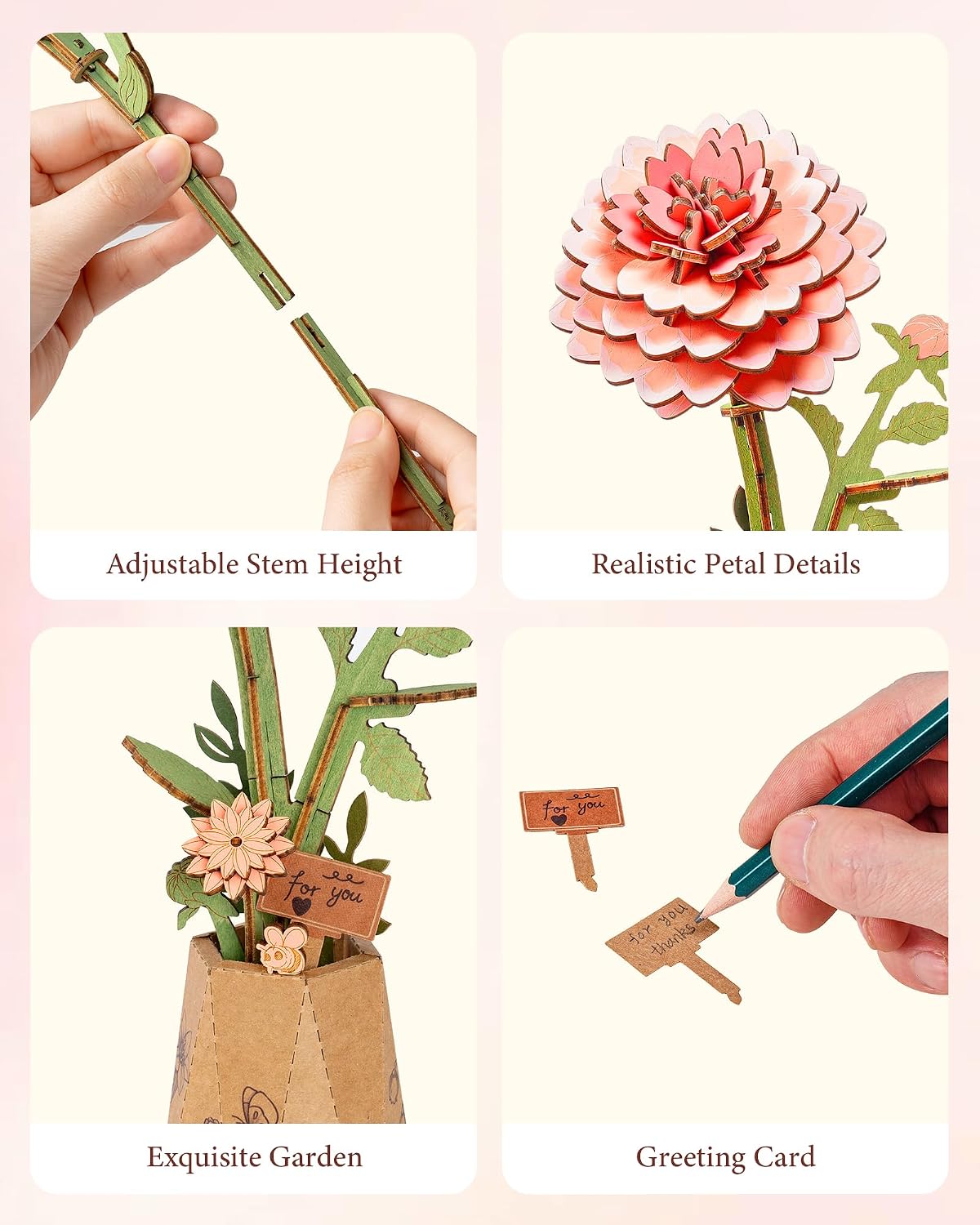 Wowood 3D wooden pink lily flower puzzle assembled model - view 24
