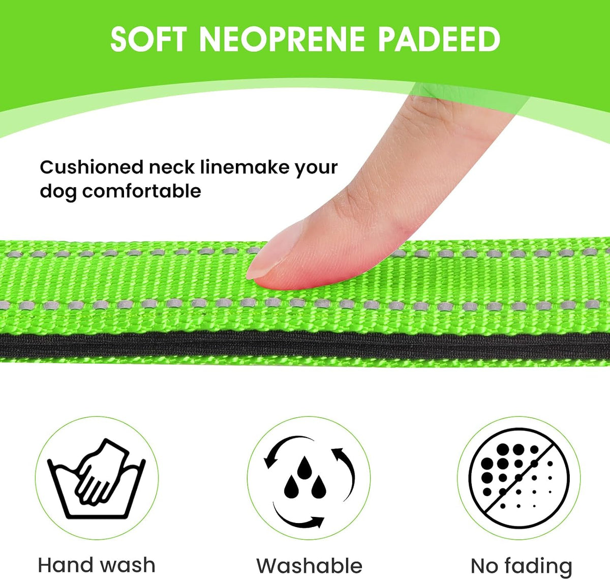Reflective Dog Collar, Adjustable Nylon for Medium Dogs - Green / S:width 5/8"neck 10.5-16" - image 3