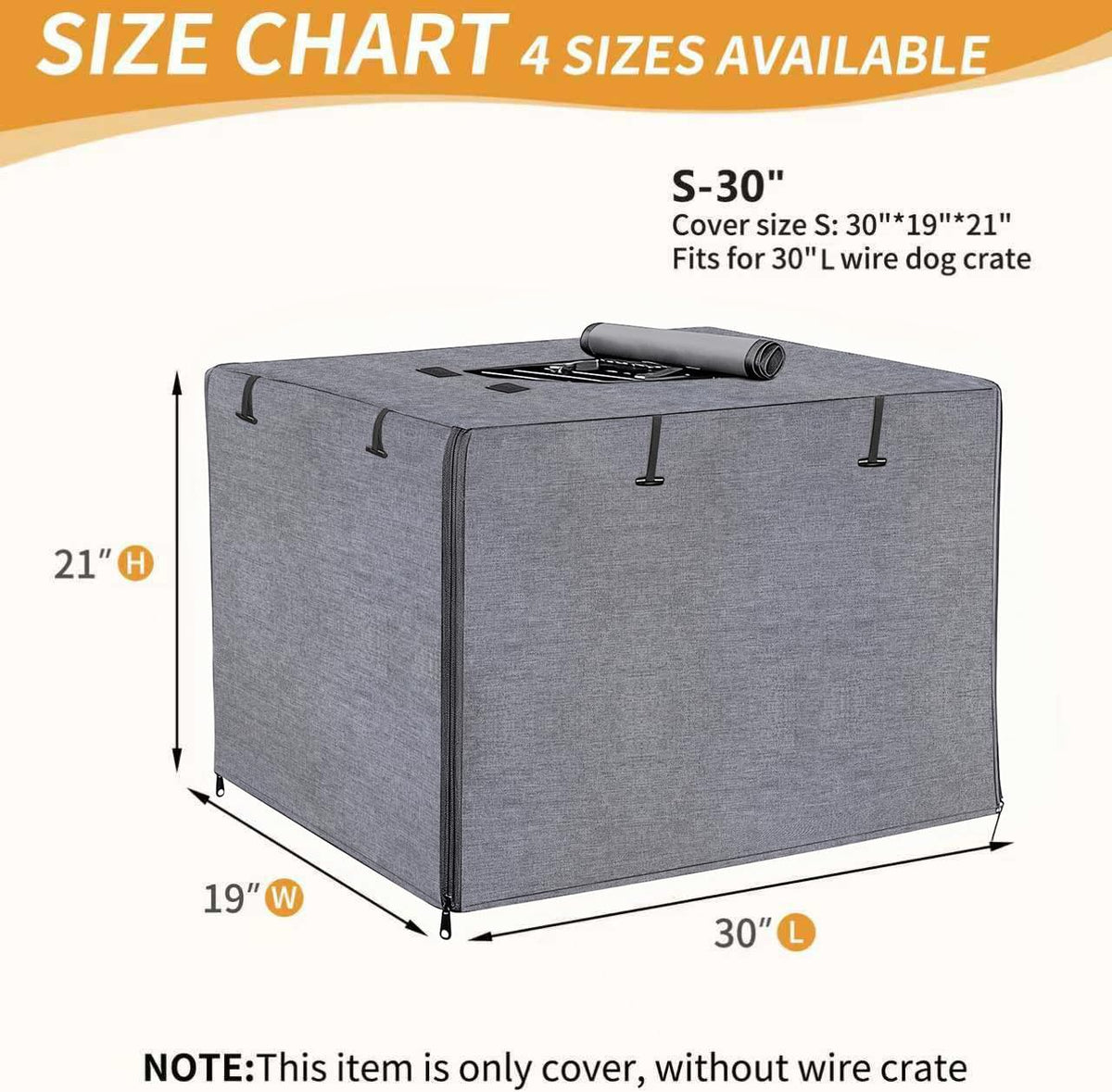 DONORO Dog Crate Cover 24 Inch Waterproof Pet Kennel Cover 600D Heavy - 30.0"L x 19.0"W x 21.0"H / Grey - image 2