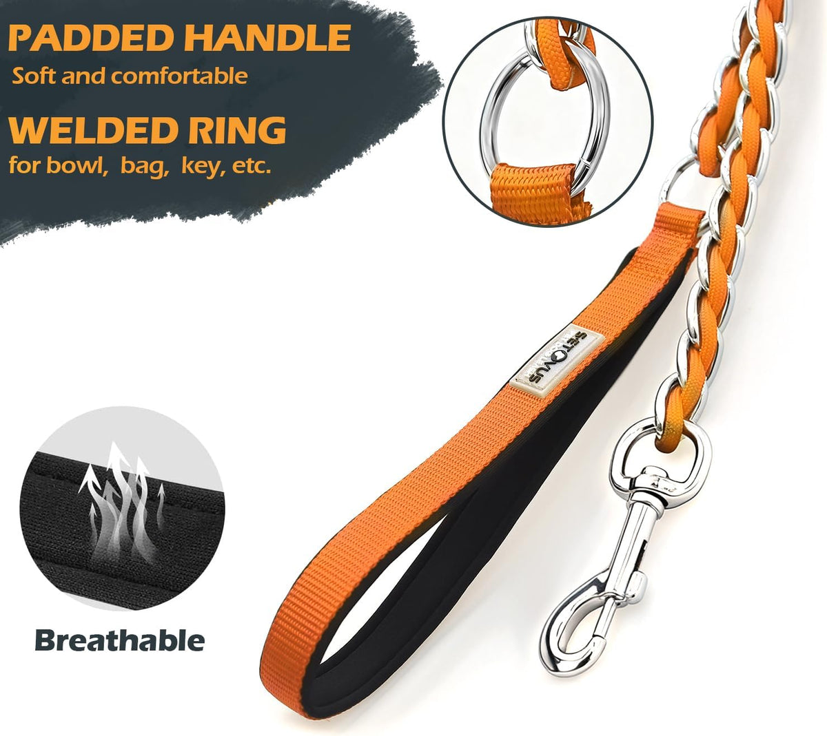 Chain Dog Leash, Bite-Proof Metal Leash - Orange / 4FT(80-150lb) - image 2