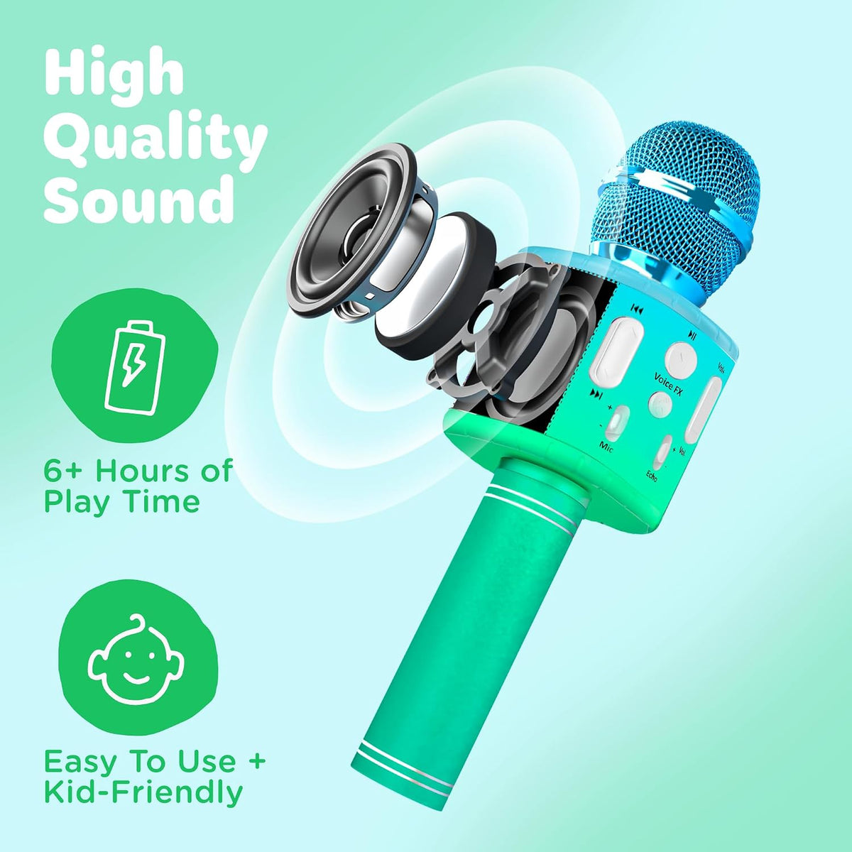 Move2Play, Kids Karaoke Microphone - Green/Blue - image 4