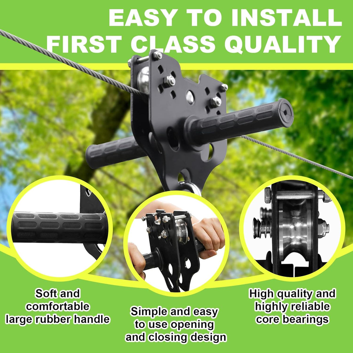 Perantlb backyard zipline kit with stainless steel cable, trolley, seat and spring brake - view 4