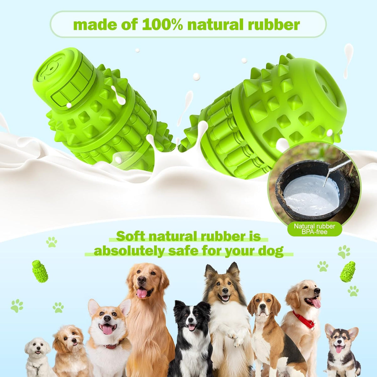 Natural Rubber Squeaky Dog Chew Toy for Large Aggressive Chewers – Essentials for Dogs - Green / Medium（For 30–55 lb dogs） (Pack of 1) - image 2