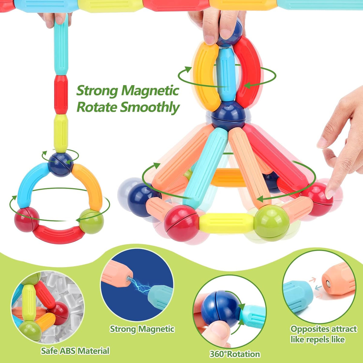 COUOMOXA Magnetic Building Blocks STEM for Toddlers: 74pcs Montessori - 42 PCS - image 4