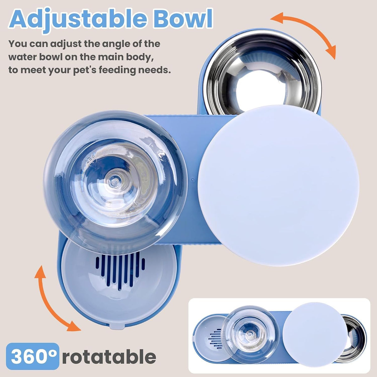 Automatic Cat Feeder Stainless Steel Water Dispenser Gravity Food - Blue - image 4
