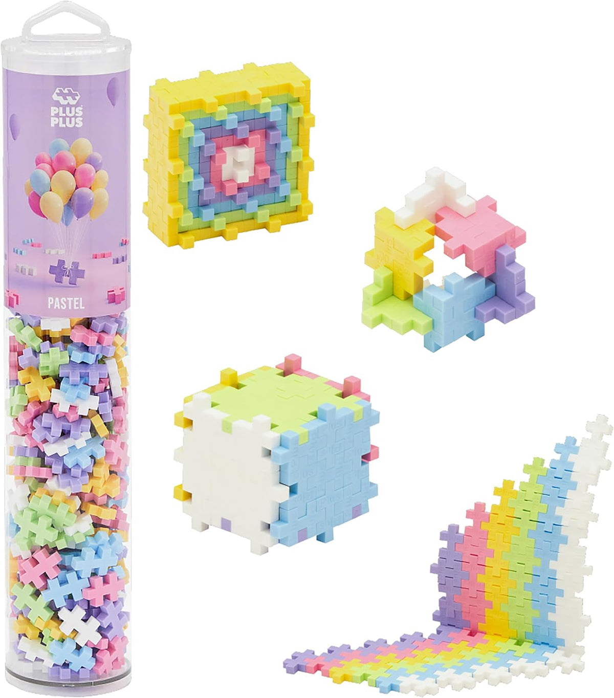 PLUS 240 Piece Glow in the Dark Mix, Mini Waffle Blocks - Pastel Mix Play Tube