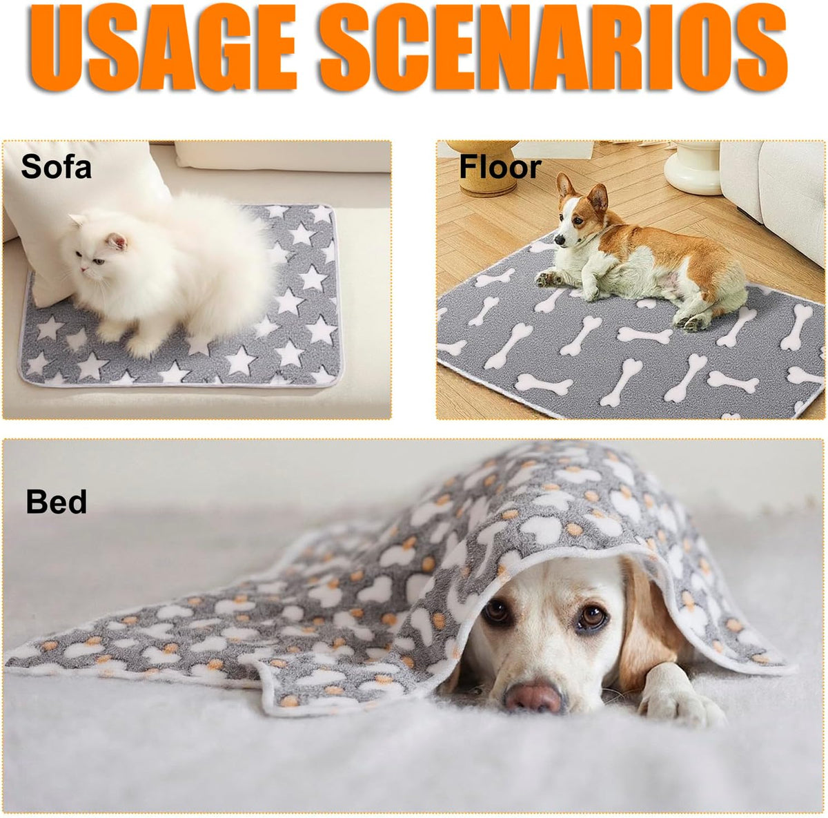 MIWOPET 3 Pack Fleece Pet Blankets Warm Bed Throw for Dogs & Cats - Star/Love/Bone / large (40"*30") - image 3
