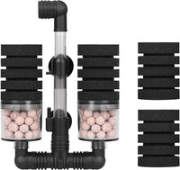 AQUANEAT Aquarium Air Powered Sponge Filter with Ceramic Media Balls, for Betta Fry Shrimp Fish Tank, with 2 Spare Sponges, Small