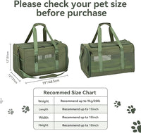 Petsfit 19x12x12 Pet Carrier for Large Cats (up to 20 lbs), Soft-Sided Small Dog Travel Carrier, Upgraded with Patented Buckle and Soft Padding, Ideal for Car Road Trips Green