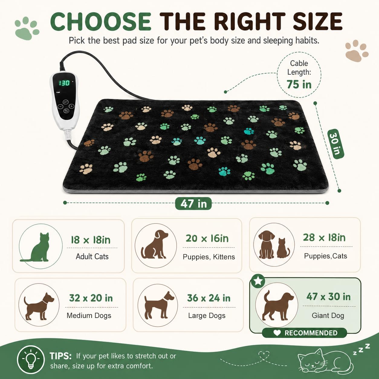 47×30 in Waterproof PVC Large Heating Pad for Dogs，Smart Thermostat Heated Dog House，Reinforced Interface + Wire Rope Whelping Box for Dogs, Plush Fabric Cover-Apricot