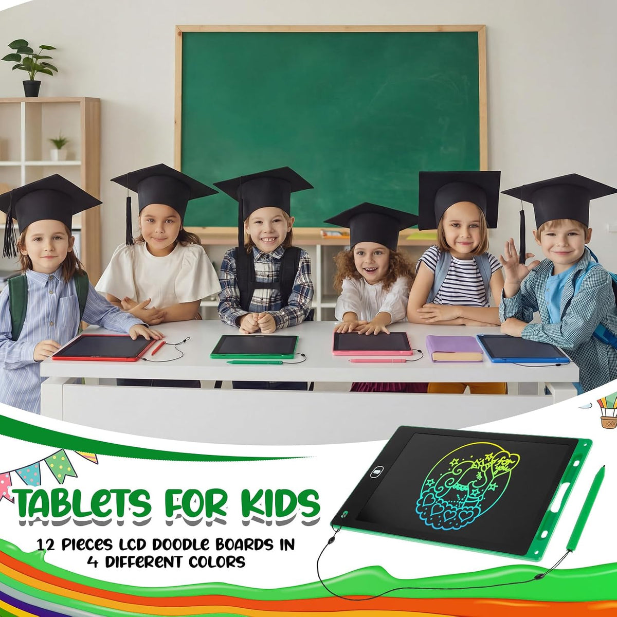 Tinlade 12 Pack LCD Writing Tablet for Kids - Pink, Green, Red, Blue / 10 Inch - image 4