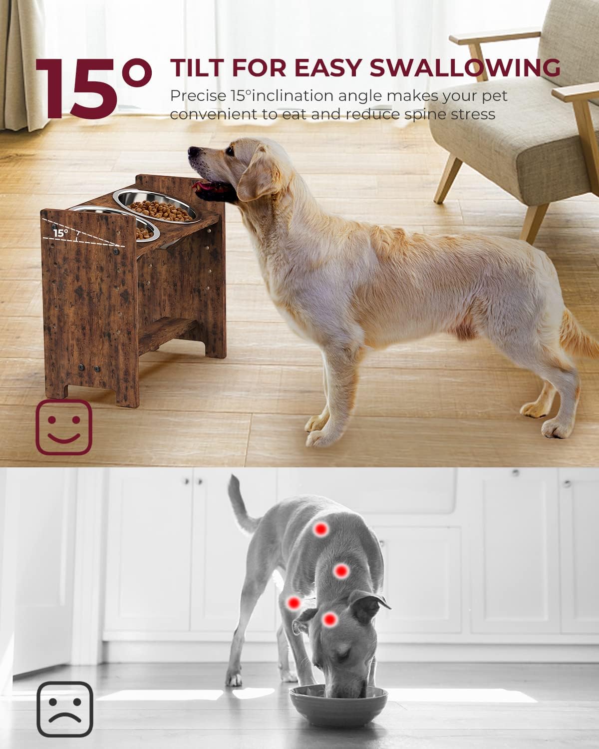 Elevated Dog Bowls, Raised Dog Bowl Stand Adjustable Small - Rustic Brown / Medium / Without Mat - image 3
