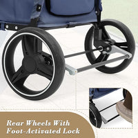 Athena Collection 3 Wheels Pet Stroller Fabric Dog Cart Dog Stroller for Large Dogs 55 Lbs Pet Stroller with Mesh Windows, Zipper Back Pocket, Safety Tether, Angle Adjustable Handlebar, Navy Blue