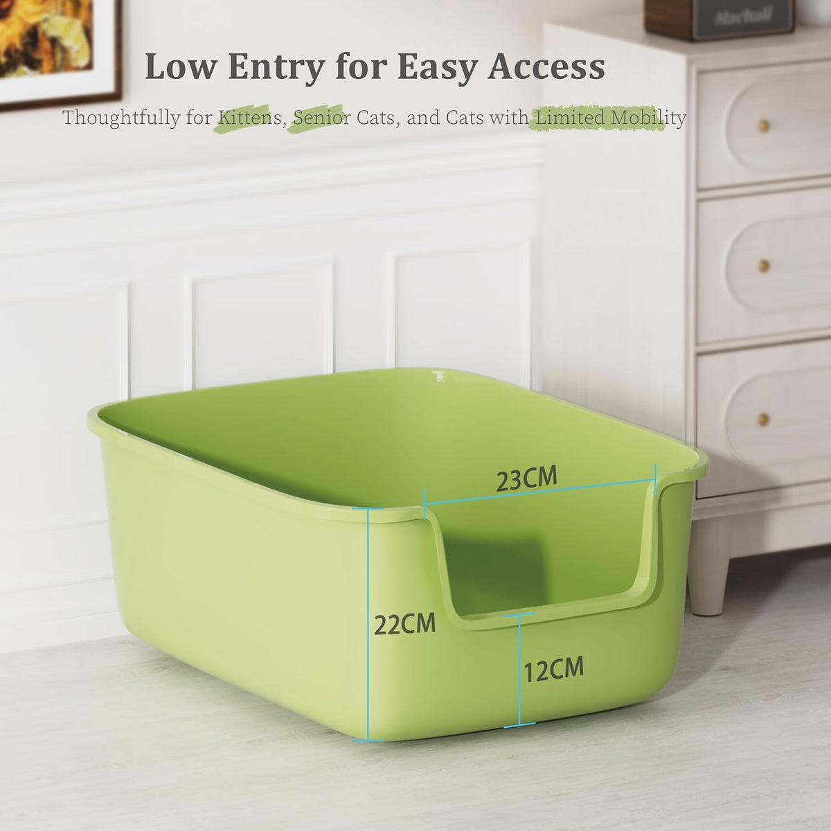 Vealind Large Cat Litter Box High Sided Entry Cat Litter Pan 50 x 40 - Green