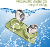 Double Dog Food Bowls Stainless Steel with No Spill Non Skid Silicone - 【Green】 - image 4