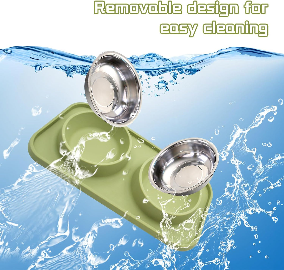 Double Dog Food Bowls Stainless Steel with No Spill Non Skid Silicone - 【Green】 - image 4