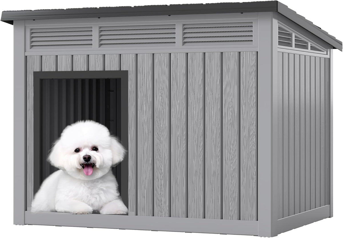 Fancyango Outdoor Dog House for Large Dogs - Grey / 32.1" L x 25.1" W x 24" H