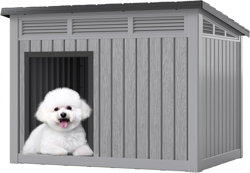 Fancyango Outdoor Dog House for Large Dogs - Grey / 32.1" L x 25.1" W x 24" H