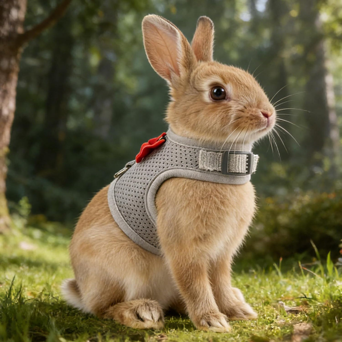 Breathable Bunny Harness and Leash Set with Cute Bow, Black S – Essentials for Small Pets - S / Grey - image 3