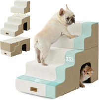 Dog Ramp for Large Dogs with Tunnel, 24" H 5 Steps for High Bed – Essentials for Dogs - 5-Steps Angled / Beige Fleece
