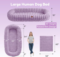 Orthopedic Human Dog Bed, with Faux Fur Washable Cover, Blanket - Purple / Human Dog Bed (72x40x10) - image 3