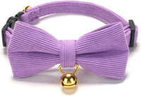 Breakaway Cat Collar with Bow Tie and Bell Adjustable Soft Corduroy - Small: Neck 7.5" - 11.0" / Purple