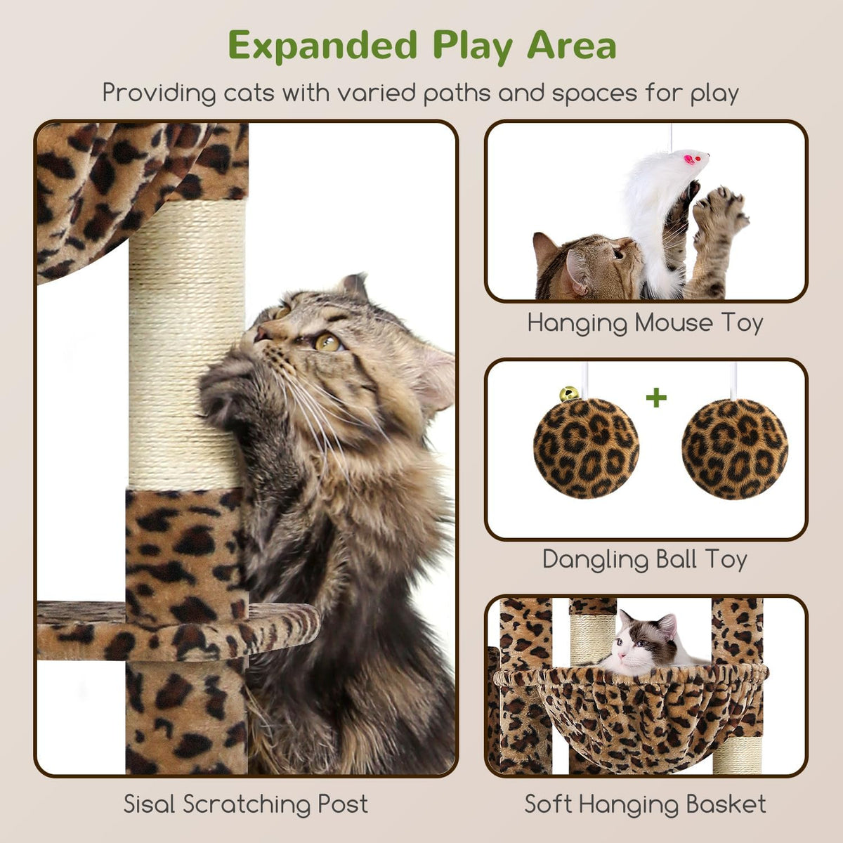 Globlazer Giant Cat Tree for Indoor Large Cats, F83 - 83inch / Leopard Print - image 4