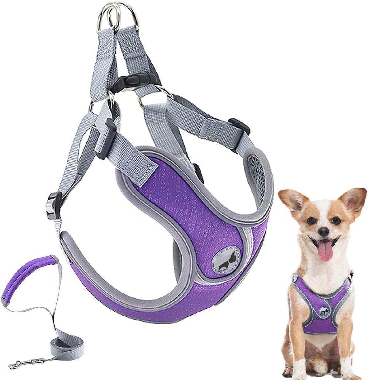Dog Harness with Leash Set, No Pull Adjustable Step in Pet Vest – Essentials for Dogs - Purple / S