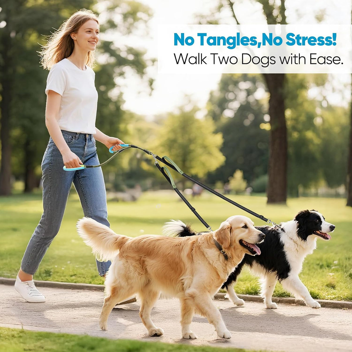 XiaZ Double Dog Leash for Two Dogs Perfect for Small Medium Dogs - Armygreen / Medium/Large - image 2