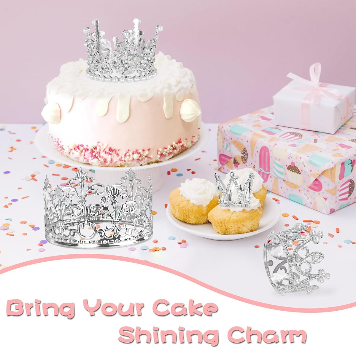 COIDEA gold crown cake toppers in four sizes with crystals and pearls - view 7